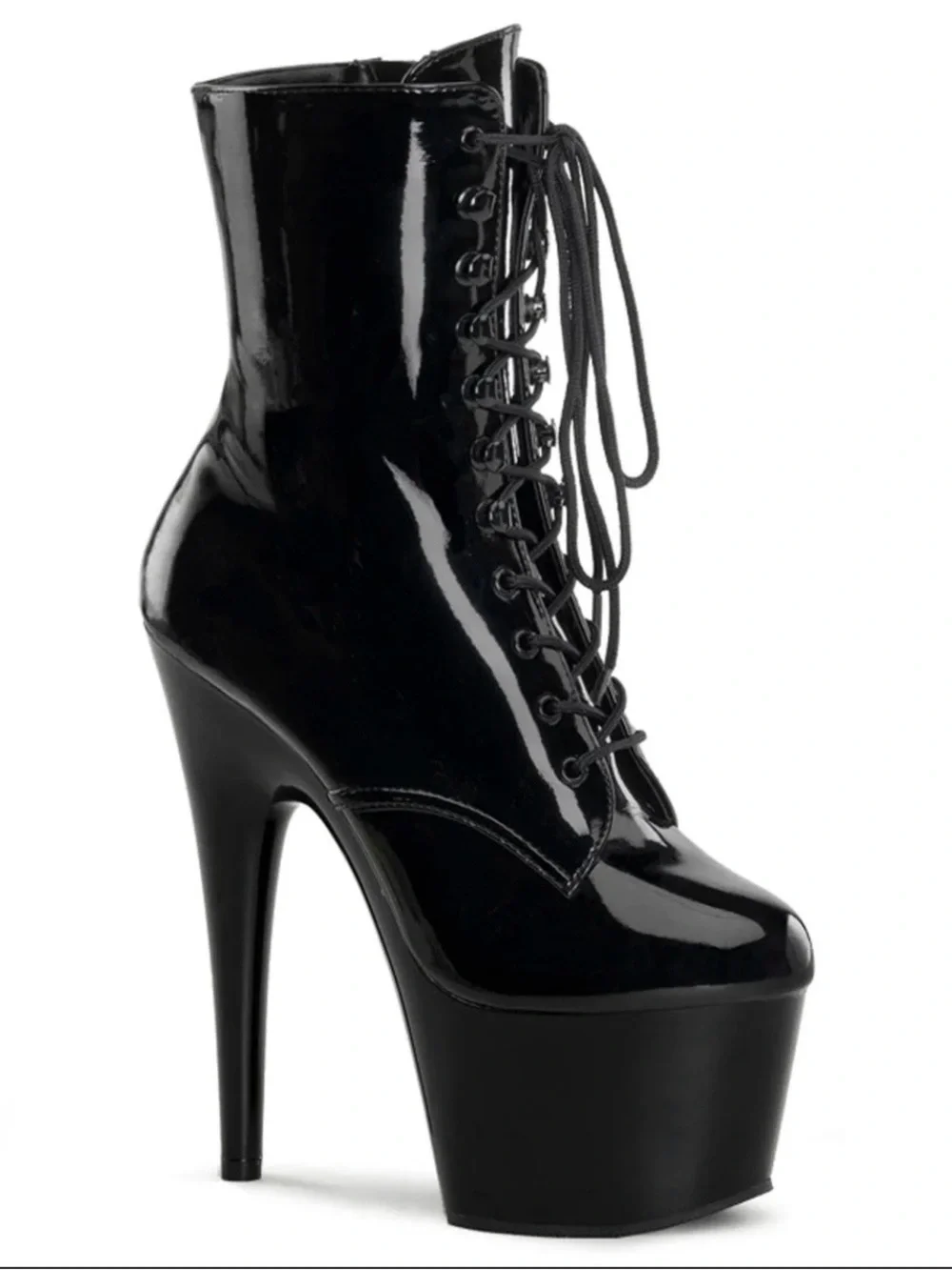 Pleaser Adore 1020 Black Patent Lace-Up Platform Ankle Boots